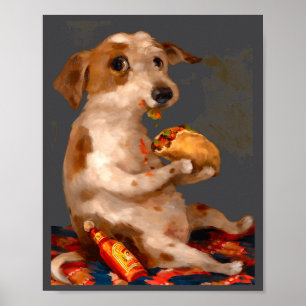 Dog Chill With Taco Vintage Funny Dog Taco Whimsic Poster