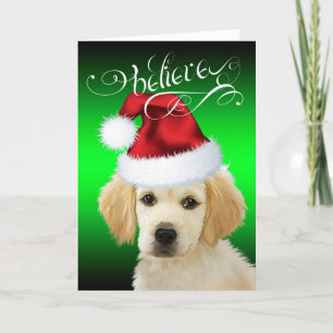 DOG Christmas   Believe Adorable Golden Santa Pup Holiday Card