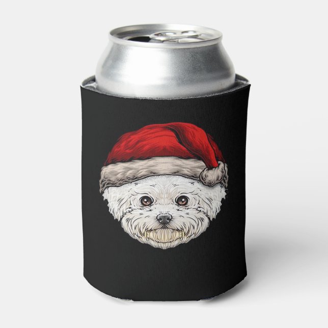 Dog Christmas Bichon Santa Hat On A Bichon Frise E Can Cooler (Can Front)