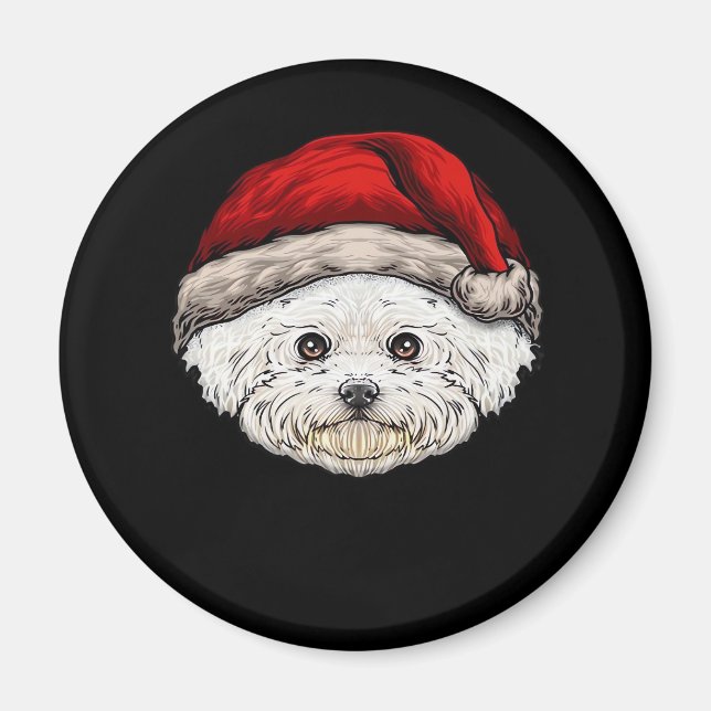 Dog Christmas Bichon Santa Hat On A Bichon Frise E Magnet (Front)
