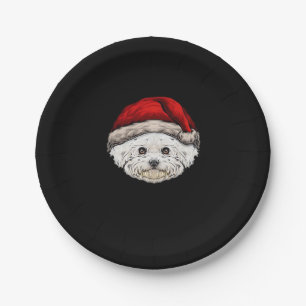 Dog Christmas Bichon Santa Hat On A Bichon Frise E Paper Plate
