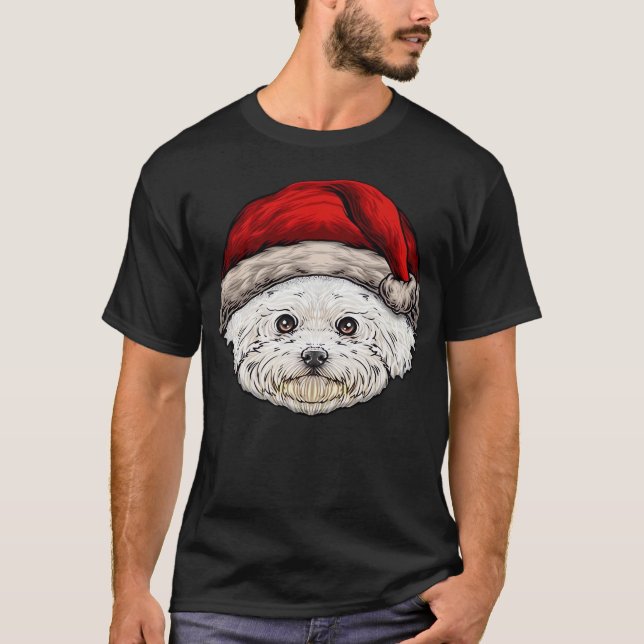 Dog Christmas Bichon Santa Hat On A Bichon Frise E T-Shirt (Front)