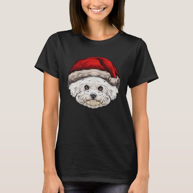 Dog Christmas Bichon Santa Hat On A Bichon Frise E T-Shirt (Front)