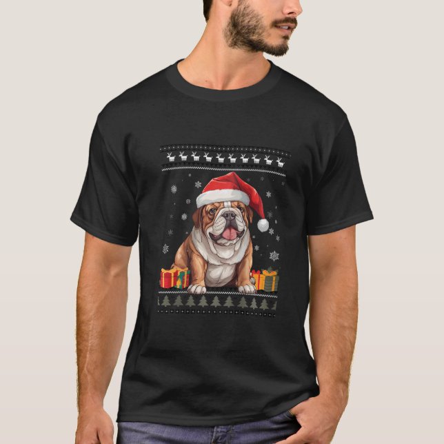 Dog Christmas Cute Bulldog Santa Hat Ugly Christma T-Shirt (Front)