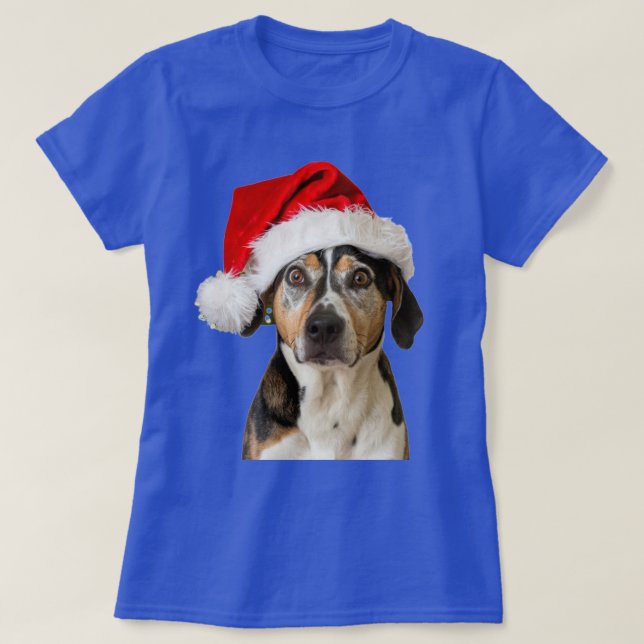 Dog Christmas Funny Xmas Wearing Santa Hat T-Shirt (Design Front)