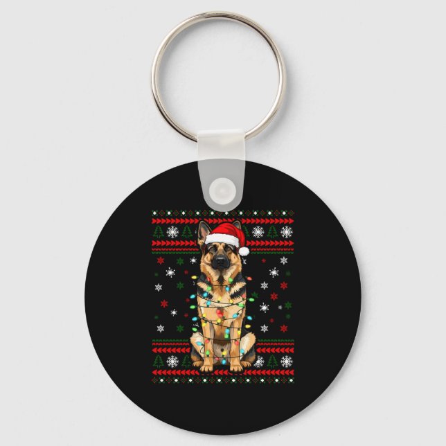 Dog Christmas, German Shepherd Christmas Lights Ug Key Ring (Front)
