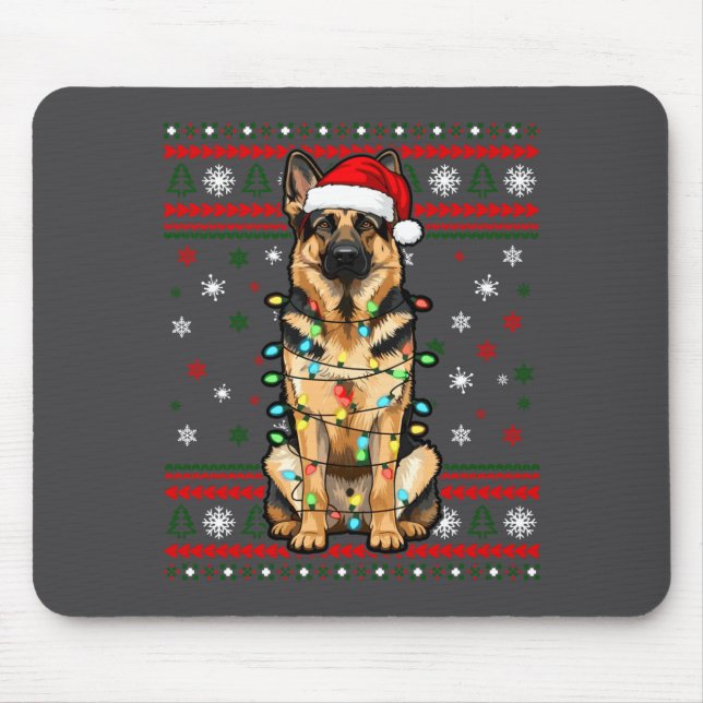 Dog Christmas, German Shepherd Christmas Lights Ug Mouse Mat (Front)