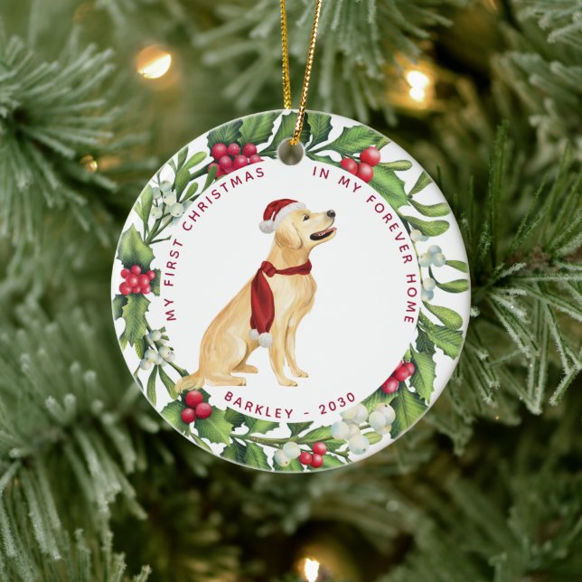 Dog Christmas Golden Retriever Mistletoe Holiday Ceramic Tree Decoration (Tree)