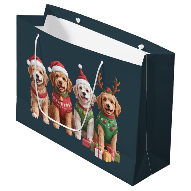 Dog Christmas Goldendoodle Christmas Dog Lover Large Gift Bag (Front Angled)