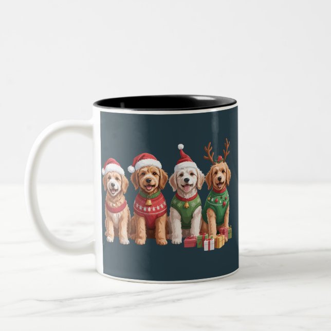 Dog Christmas Goldendoodle Christmas Dog Lover Two-Tone Coffee Mug (Left)