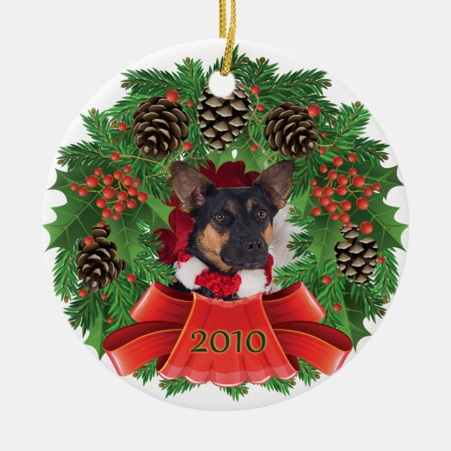 Dog Christmas Holiday Wreath Ornament (Front)
