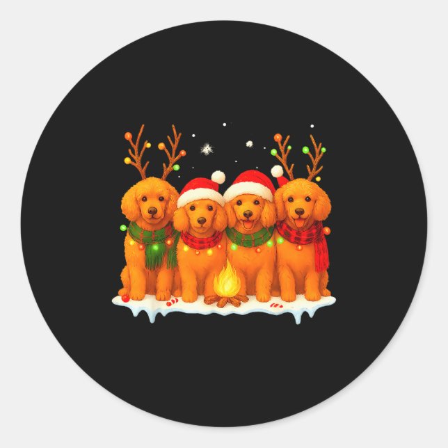 Dog Christmas Light Reindeer Santa Christmas Odle  Classic Round Sticker (Front)