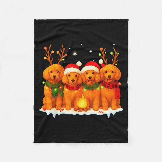 Dog Christmas Light Reindeer Santa Christmas Odle  Fleece Blanket (Front)