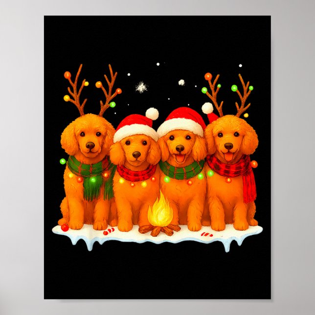 Dog Christmas Light Reindeer Santa Christmas Odle  Poster (Front)