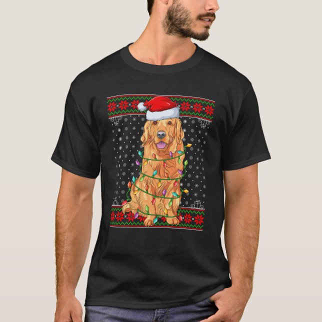 Dog Christmas Lights Ugly Sweater Golden Retriever (Front)