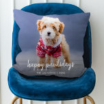 Dog Christmas | Modern Cute Puppy Happy Pawlidays Cushion<br><div class="desc">Simple, stylish custom photo Happy Pawlidays holiday throw pillow with modern minimalist handwritten script typography and a simple black gradient on a raspberry red background. The photo of your beloved pet and text can easily be personalised for a design as unique as your special furbaby! The image shown is for...</div>