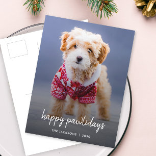 Dog Christmas   Modern Cute Puppy Happy Pawlidays Holiday Postcard