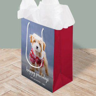 Dog Christmas Modern Cute Puppy Happy Pawlidays Medium Gift Bag