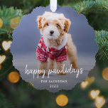 Dog Christmas | Modern Cute Puppy Happy Pawlidays Tree Decoration Card<br><div class="desc">Simple, stylish custom photo Happy Pawlidays holiday ornament with modern minimalist handwritten script typography and a simple black gradient. The photo of your beloved pet and text can easily be personalised for a design as unique as your special furbaby! The image shown is for illustration purposes only to be replaced...</div>