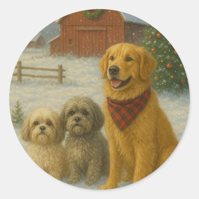Dog Christmas Ornament Classic Round Sticker (Front)