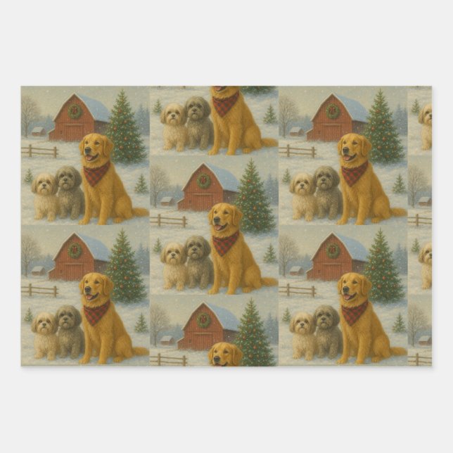 Dog Christmas Ornament Wrapping Paper Sheet (Front)
