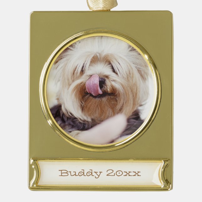 Dog Christmas Ornaments Gold Plated Photo Banner (Front)
