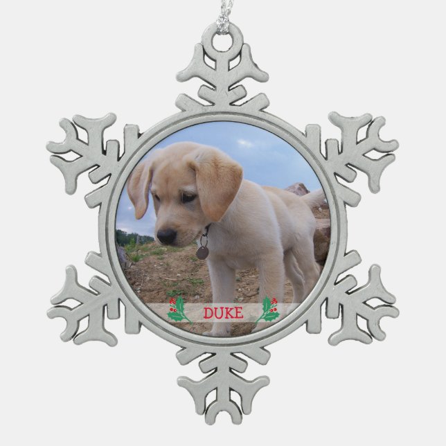 Dog Christmas Ornaments Pewter Personalised Photo (Front)