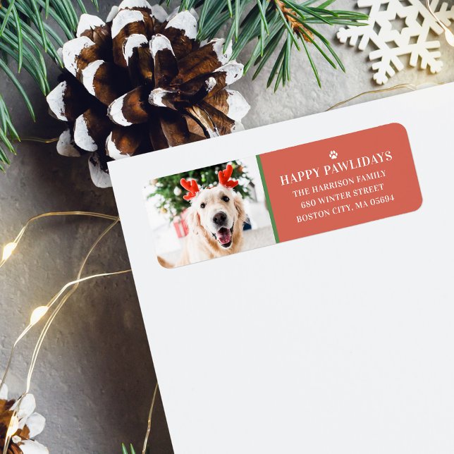 Dog Christmas Photo Happy Pawlidays Address (Dog Christmas Photo Happy Pawlidays Address Label)