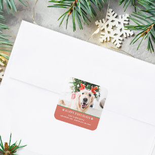 Dog Christmas Photo Happy Pawlidays Address Square Sticker