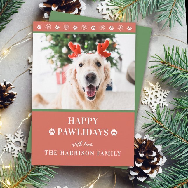 Dog Christmas Photo Happy Pawlidays Holiday Card (Dog Christmas Photo Happy Pawlidays Holiday Card)