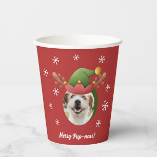 Dog Christmas Photos w/ Elf Reindeer Antler Hats Paper Cups