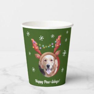 Dog Christmas Photos w/ Santa Reindeer Antler Hats Paper Cups