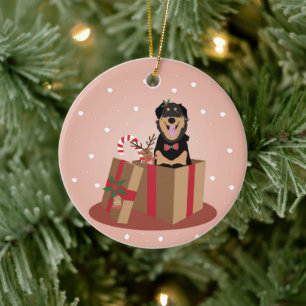 Dog Christmas Present  Ceramic Tree Decoration