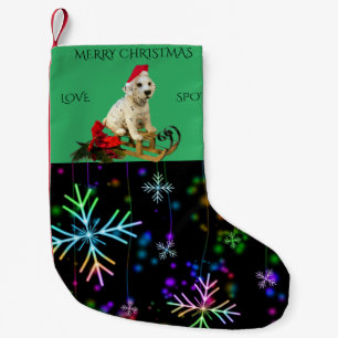 Dog christmas stocking with personalised name.