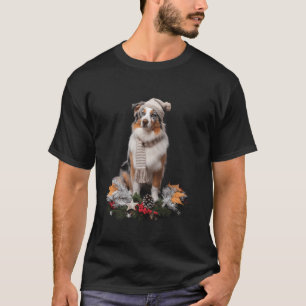 Dog Christmas Theme Australian Shepherd  T-Shirt
