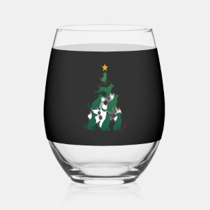 Dog Christmas Tree Shirt - Dog Christmas (2) Stemless Wine Glass