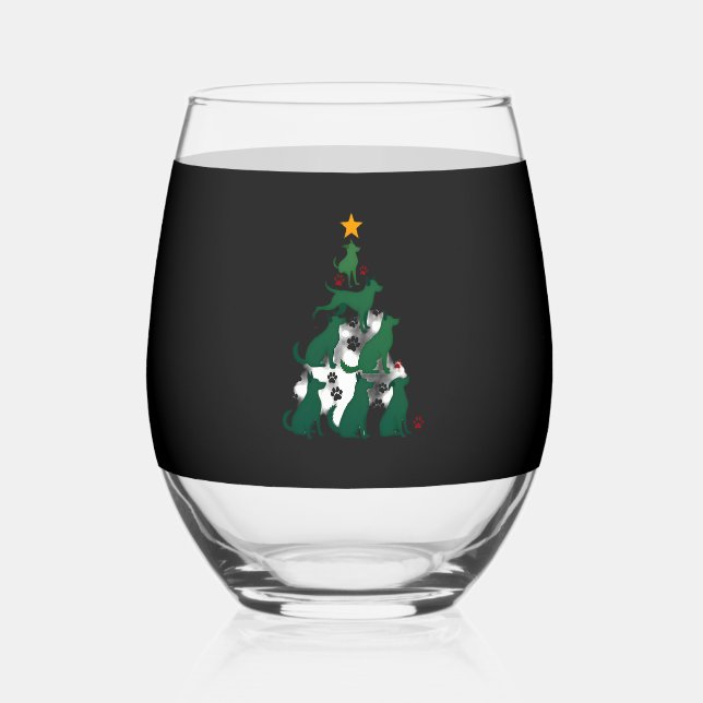 Dog Christmas Tree Shirt - Dog Christmas (2) Stemless Wine Glass (Front)
