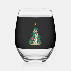Dog Christmas Tree Shirt - Dog Christmas (3) Stemless Wine Glass