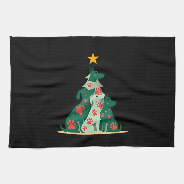 Dog Christmas Tree Shirt - Dog Christmas (3) Tea Towel (Horizontal)