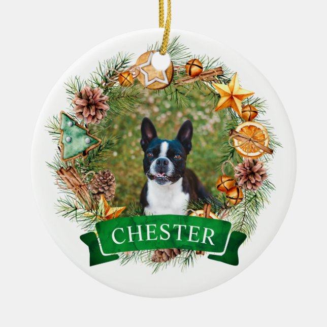 Dog Christmas Wreath Ornament (Front)