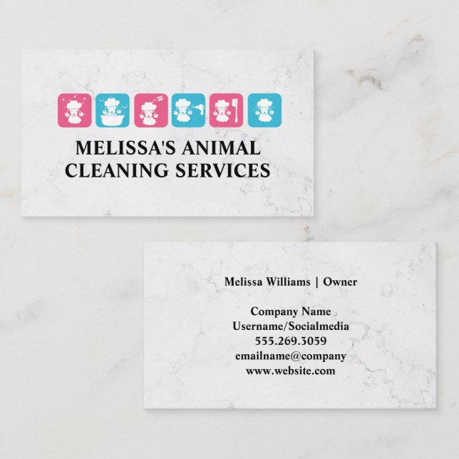 Dog Cleaning Service | Poodle Icons Business Card (Front/Back)
