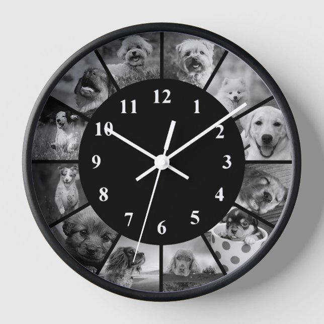 Dog Clock Black and White Cute Animal Photography (Front)