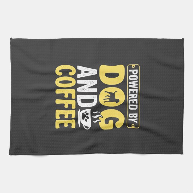Dog Coffee Lover Powered By Design Tea Towel (Horizontal)