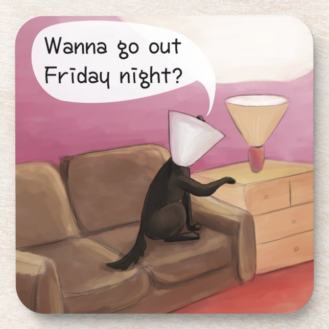 Dog Cone Dating Funny Cartoon Coaster (Front)
