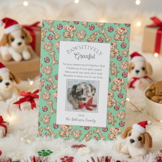 Dog Cookies Puppy's First Christmas Thank You Card (Christmas Pawsitively Grateful Puppy 1st Xmas Pet Thank You Cards. Cute Colorful Gingerbread Cookies)