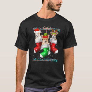 Dog Corgi Christmas Socks Xmas Pajama Pet Puppy T-Shirt