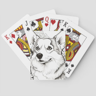 Dog Corgi Peaceful Nature Prairie Sketch Drawing  Playing Cards
