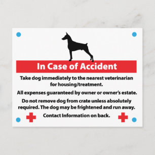Dog Crate Card In Case of Emergency: Doberman