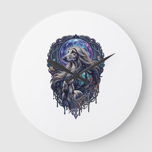 Dog Crystal Moon Enchanted Forest_1 Large Clock (Front)