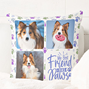 Dog Custom 3 Photo Best Friend Has Paws Paw Print Cushion